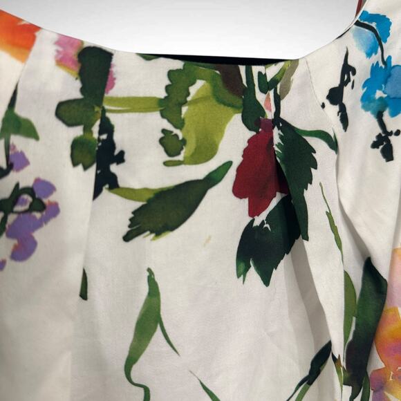 Aje Drift Puff Sleeve Cotton Mini Dress 6 AU 10 White Watercolor Garden Floral - Picture 11 of 14